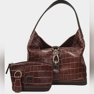 Dooney & Bourke Croco Embossed  Lock Sac Hobo Bag W/ Pouch & Keychain